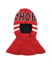 Красная шапка-шлем с белыми полосами