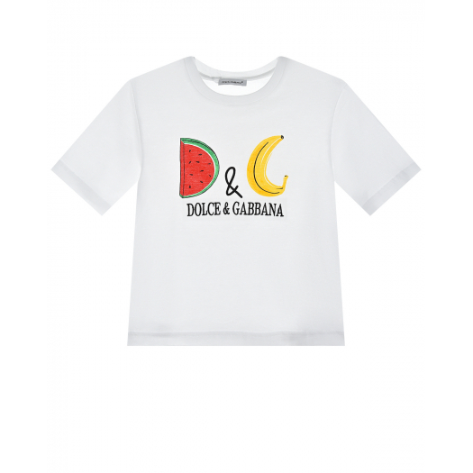 Белая футболка с логотипом &quot;арбуз и банан&quot; Dolce&Gabbana | Фото 1