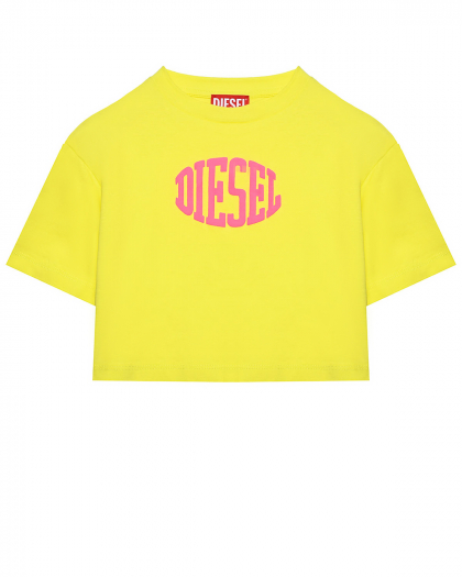 Укороченная футболка с розовым лого, желтая Diesel | Фото 1