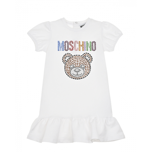 Белое платье с логотипом Moschino | Фото 1