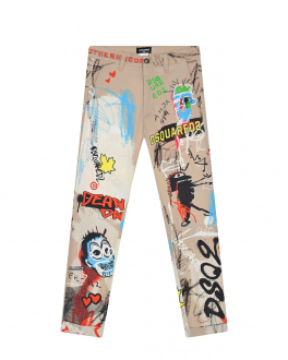 Бежевые брюки с принтом &quot;граффити&quot; Dsquared2 Бежевый, арт. DQ0772 D0050 DQ707 | Фото 1