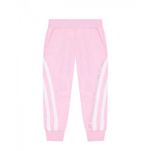 Розовые спортивные брюки с полосками Monnalisa | Фото 1