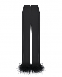 Черные брюки палаццо с отделкой перьями ALINE Черный, арт. AL120601-1 BLACK | Фото 1