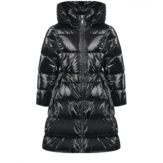 Черное стеганое пальто с глянцевым эффектом TWINSET | Фото 1