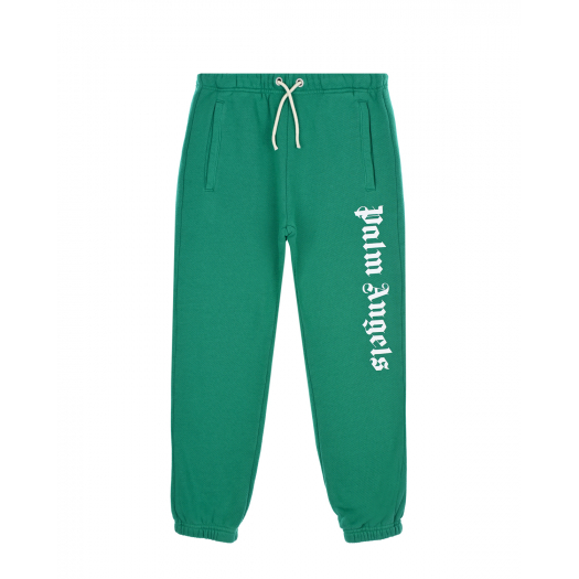 Зеленые спортивные брюки с белым логотипом  | Фото 1