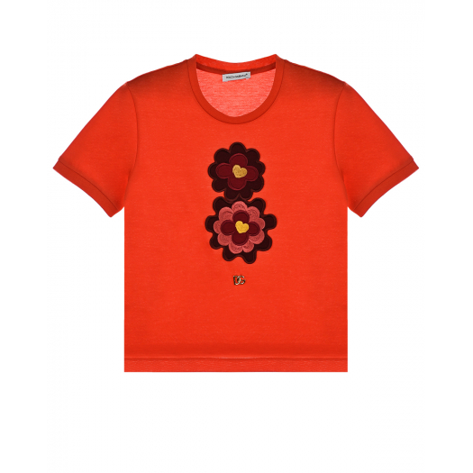 Красная футболка с цветочной аппликацией Dolce&Gabbana | Фото 1