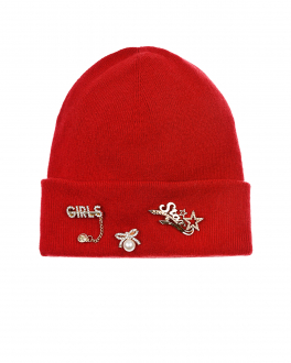 Красная шапка с брошками Regina Красный, арт. 10825 G SUS8 L  ROSSO | Фото 1