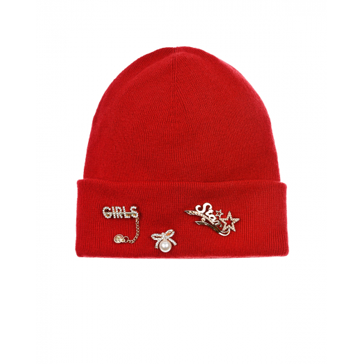 Красная шапка с брошками Regina | Фото 1