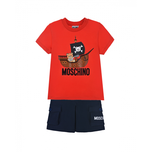 Комплект: красная футболка + темно-синие шорты Moschino | Фото 1