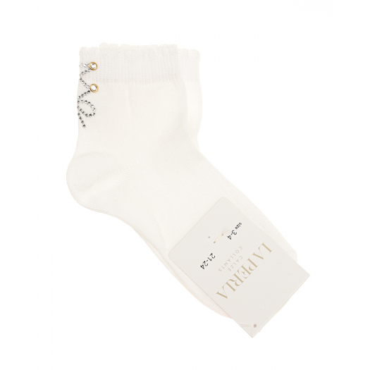 Белые носки со шнуровкой из страз La Perla | Фото 1