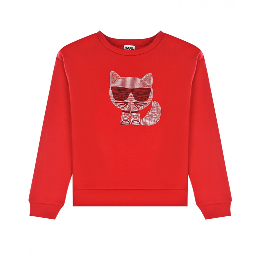 Красный свитшот с декором Choupette из страз Karl Lagerfeld kids | Фото 1