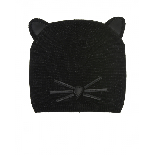 Черная шапка с декором &quot;кошка&quot; Karl Lagerfeld kids | Фото 1