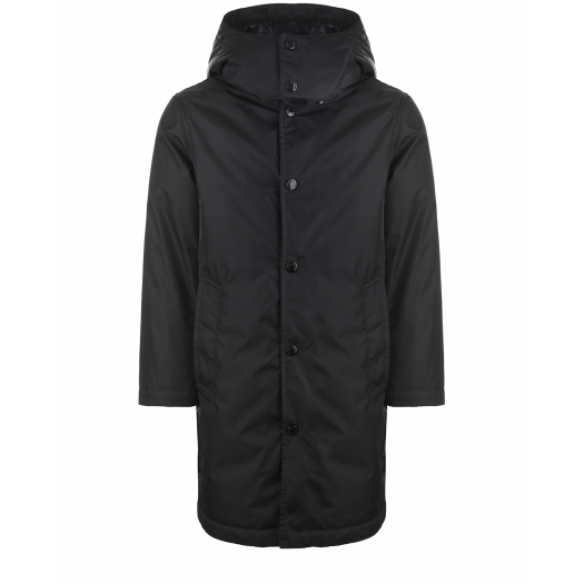 Черное пальто-пуховик с капюшоном Moncler | Фото 1
