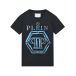 Черная футболка с голубым лого Philipp Plein | Фото 1
