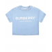 Голубая футболка с белым логотипом Burberry | Фото 1
