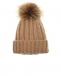 Кашемировая шапка цвета хаки с меховым помпоном Woolrich | Фото 1