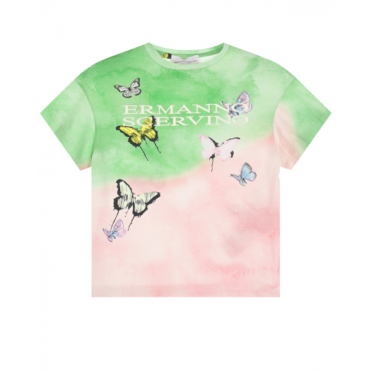 Двухцветная футболка с принтом &quot;бабочки&quot; Ermanno Scervino | Фото 1