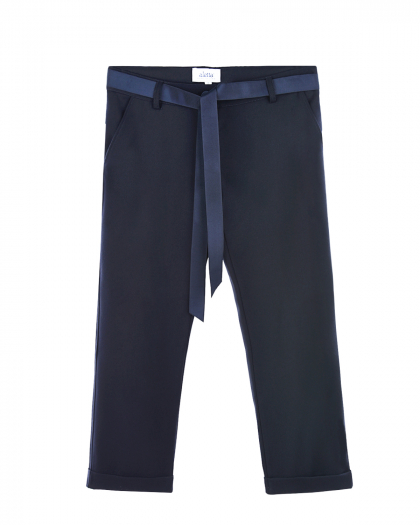 Синие классические брюки с поясом-лентой Aletta | Фото 1