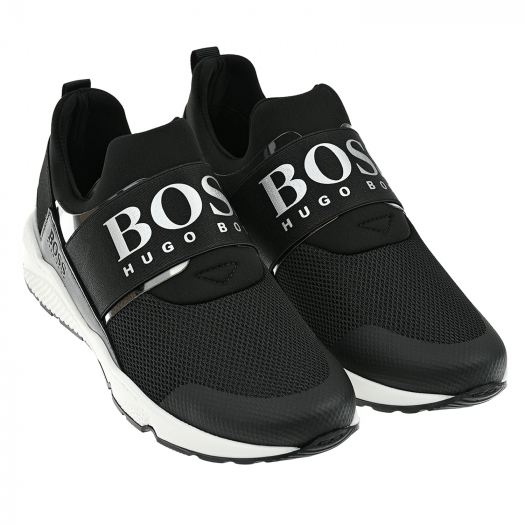 Черные кроссовки серебристым лого BOSS | Фото 1