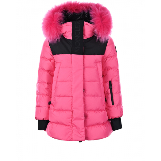 Розовое пуховое пальто с логотипом Moncler | Фото 1