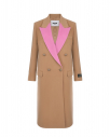 Двубортное пальто с розовыми лацканами, бежевое