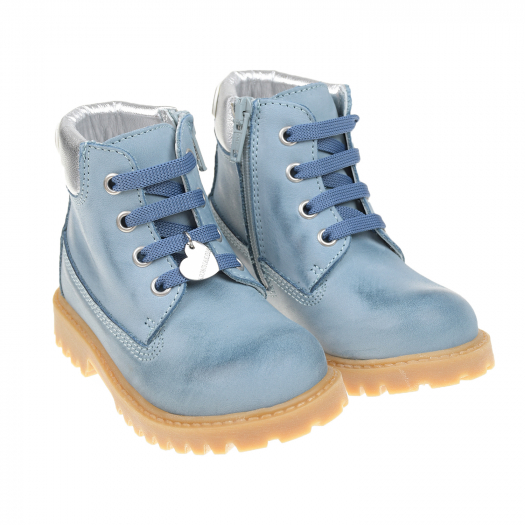 Синие ботинки с серебристым задником Monnalisa | Фото 1