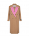 Двубортное пальто с розовыми лацканами, бежевое MSGM | Фото 1