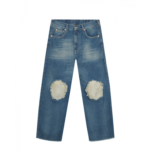 Синие джинсы с белыми заплатками MM6 Maison Margiela | Фото 1
