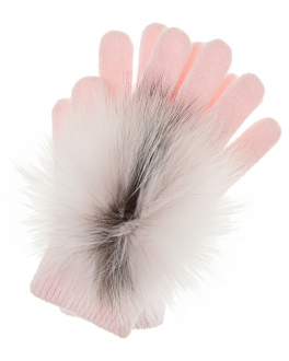 Розовые перчатки с отделкой из меха Yves Salomon , арт. 22WAA512XXMARD A5045 | Фото 1
