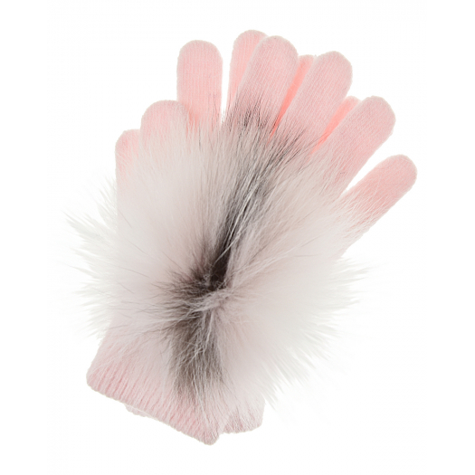 Розовые перчатки с отделкой из меха Yves Salomon , арт. 22WAA512XXMARD A5045 | Фото 1
