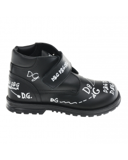 Черные ботинки с белыми надписями Dolce&Gabbana Черный, арт. DL0064 AH813 HNF57 | Фото 2