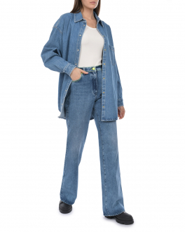 Голубые джинсы клеш с контрастной строчкой MSGM Голубой, арт. 3341MDP52L 227579 88 | Фото 2