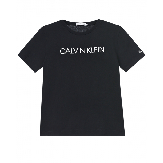 Черная футболка с белым логотипом Calvin Klein | Фото 1