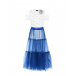 Сине-белое платье с разрезами на плечах Monnalisa | Фото 1