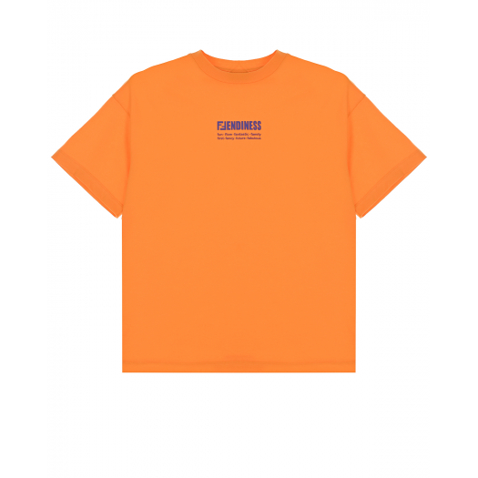 Оранжевая футболка с фиолетовым лого Fendi | Фото 1