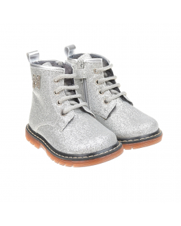 Серебристые ботинки со стразами Monnalisa Серебристый, арт. 830008M 0703 G075 | Фото 1