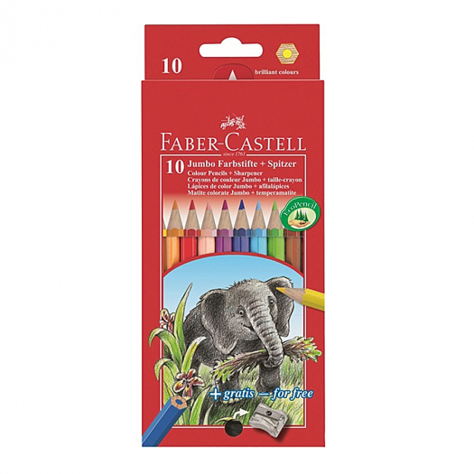 Набор цветных карандашей &quot;Jumbo GRIP&quot; с точилкой, 10 шт Faber-Castell | Фото 1