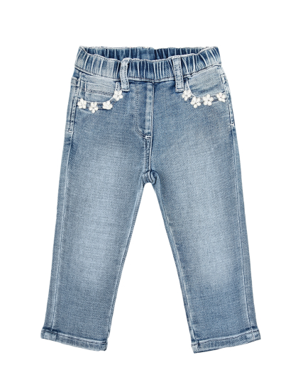 Голубые джинсы с цветочной вышивкой Monnalisa | Фото 1
