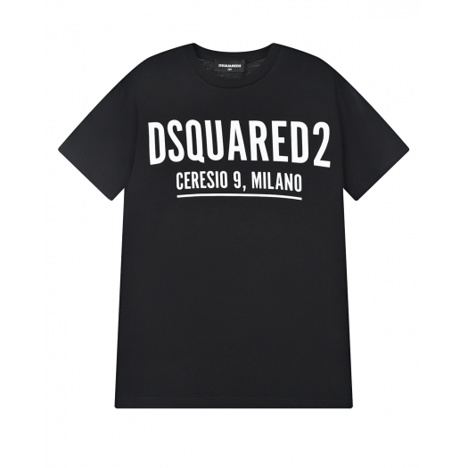 Черная футболка с белым лого Dsquared2 | Фото 1
