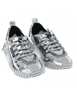 Серебристые кроссовки с кружевными вставками Dolce&Gabbana Серебристый, арт. D11021 AO228 80998 | Фото 1