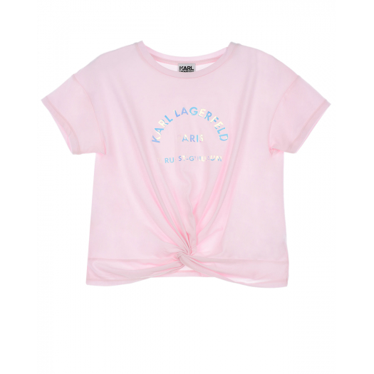Розовая футболка с глянцевым принтом Karl Lagerfeld kids | Фото 1
