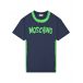 Темно-синяя футболка с зеленым лого Moschino | Фото 1