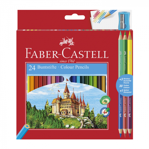 Набор цветных карандашей &quot;Замок&quot; 24 шт. + точилка + 3 двухцветных карандаша, в картонной коробке п Faber-Castell | Фото 1