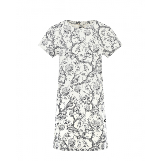 Черно-белое платье с растительным принтом Burberry | Фото 1