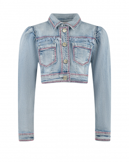Голубая укороченная джинсовая куртка Monnalisa Голубой, арт. 799100 9051 6291 | Фото 1