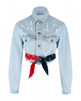 Голубая джинсовая куртка с поясом-банданой Forte dei Marmi Couture Голубой, арт. 22SF2351 DENIM LIGHT BLU | Фото 1