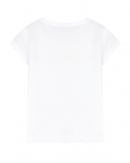 Белая футболка с лого из стразов Monnalisa Белый, арт. 17A601 1201 9952 | Фото 2