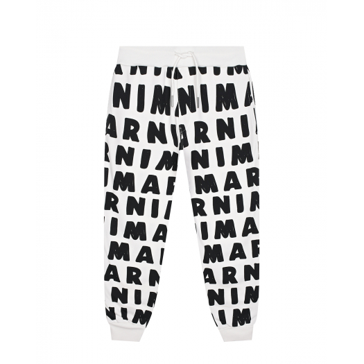 Белые спортивные брюки со сплошным черным лого MARNI | Фото 1