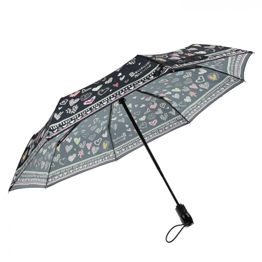 Черный зонт с принтом &quot;сердечки&quot;, 30 см Moschino | Фото 1