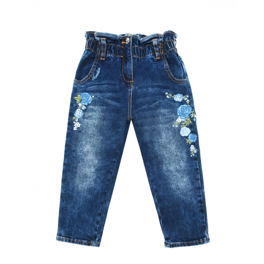 Синие джинсы с вышивкой Monnalisa | Фото 1
